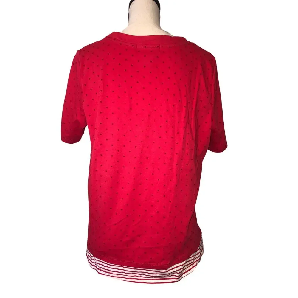 Red Top Size L Stripe Polka Dot Strawberry Shortcake Short Sleeve Knit Kidcore
